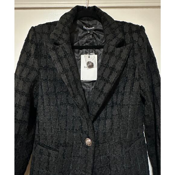 En Saison Melbrooke Tweed Single-Breasted Blazer Black Sz Large Runs Small NWT - Picture 4 of 16